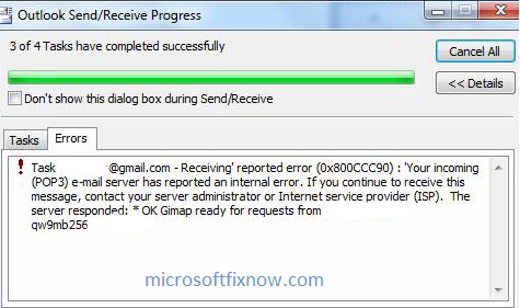 Error 0x800CCC90: (POP3) e-mail server has reported an internal error